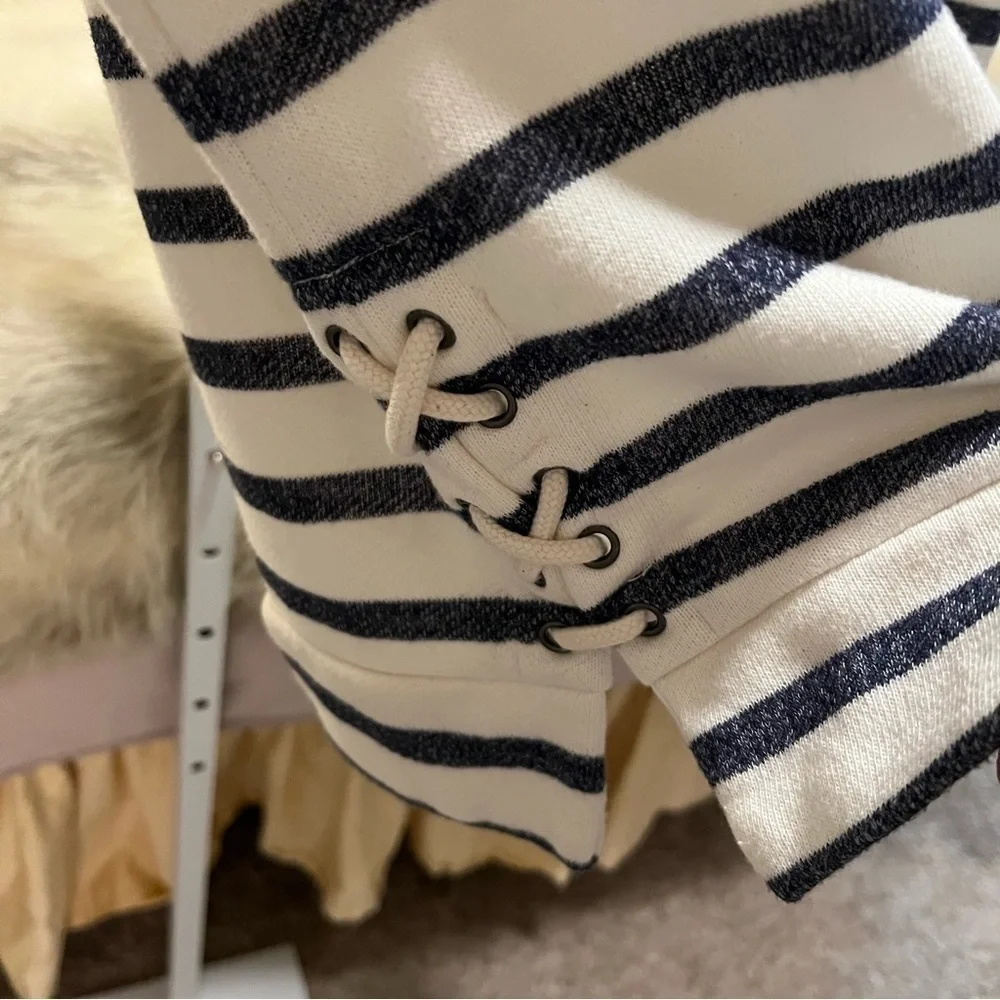 OLD NAVY Off White Navy Blue Striped Sailor Hoodie Pullover Long Sleeve XL